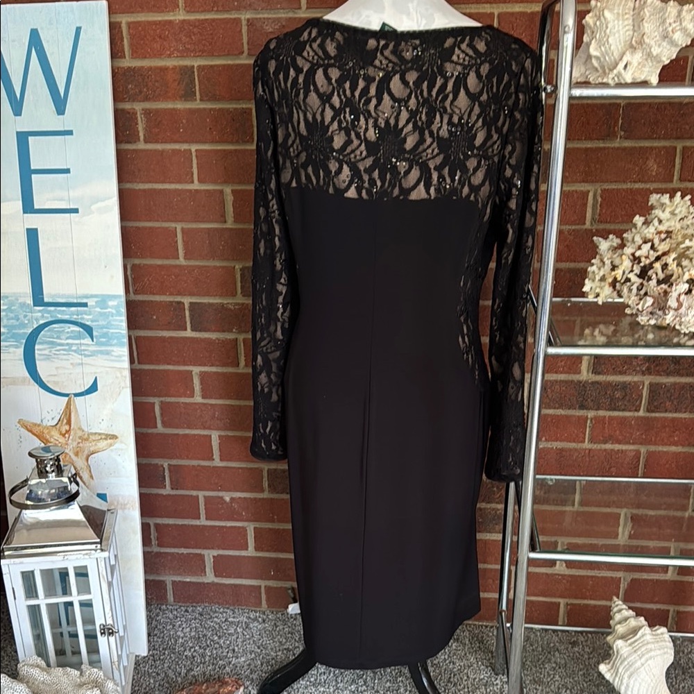 Lauren Ralph Lauren Ruched Black Sequin & Lace Overlay Pullover Cocktail… - Picture 7 of 10